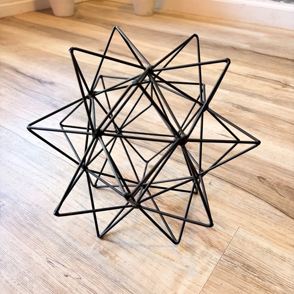 Modern Matte Black Metal Geometric Starburst Urchin Sculpture Tabletop Decor - Picture 7 of 9